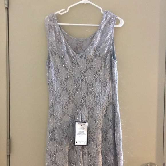 NWT Connected Apparel gown dress Sequined Lace Slit Gown Silver grey 10 12 14 - Picture 7 of 7
